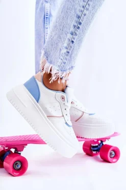 Online Damskie Wiązane Buty Sportowe Sneakersy Biało-Niebieskie Manila Damskie Sneakersy Damskie