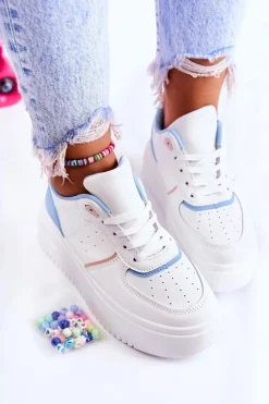 Online Damskie Wiązane Buty Sportowe Sneakersy Biało-Niebieskie Manila Damskie Sneakersy Damskie
