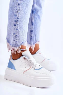 Online Damskie Wiązane Buty Sportowe Sneakersy Biało-Niebieskie Manila Damskie Sneakersy Damskie