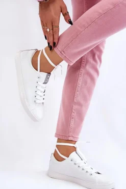 New Evento Damskie Wiązane Klasyczne Trampki Białe Eleya Biały