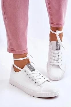 New Evento Damskie Wiązane Klasyczne Trampki Białe Eleya Biały