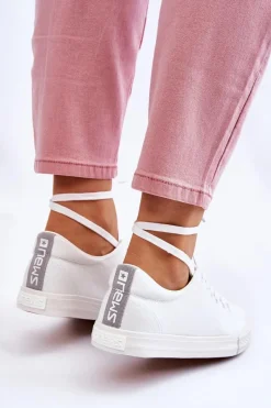 New Evento Damskie Wiązane Klasyczne Trampki Białe Eleya Biały