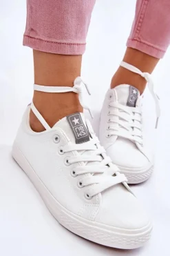 New Evento Damskie Wiązane Klasyczne Trampki Białe Eleya Biały