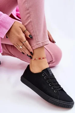 Online Damskie Wiązane Klasyczne Trampki Czarne Eleya Damskie Trampki Damskie Niskie