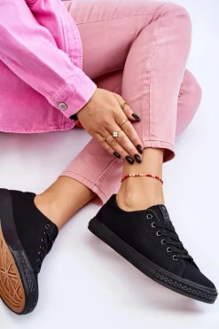 Online Damskie Wiązane Klasyczne Trampki Czarne Eleya Damskie Trampki Damskie Niskie