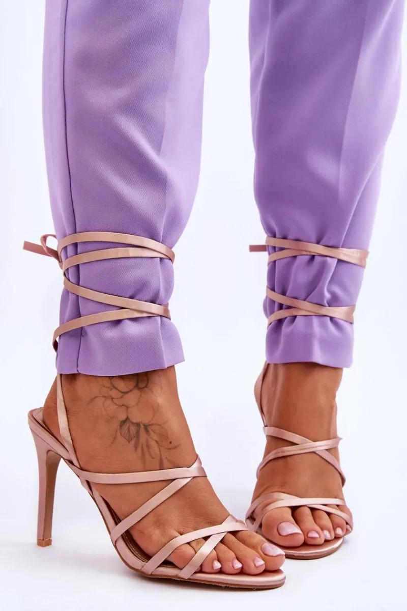 Best Boto Damskie Wiązane Sandałki Na Szpilce Beżowe Meya Beżowy