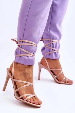 Best Boto Damskie Wiązane Sandałki Na Szpilce Beżowe Meya Beżowy