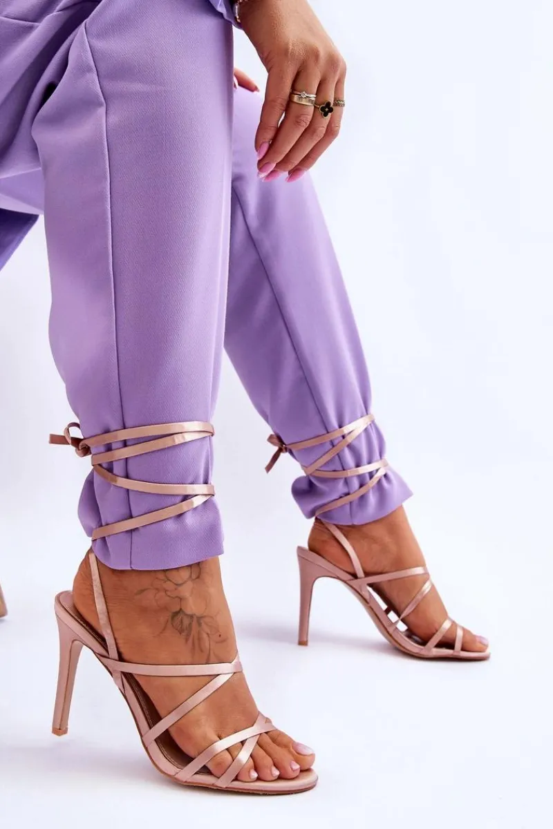 Best Boto Damskie Wiązane Sandałki Na Szpilce Beżowe Meya Beżowy