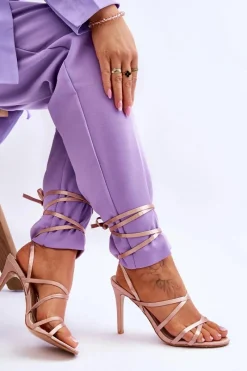 Best Boto Damskie Wiązane Sandałki Na Szpilce Beżowe Meya Beżowy