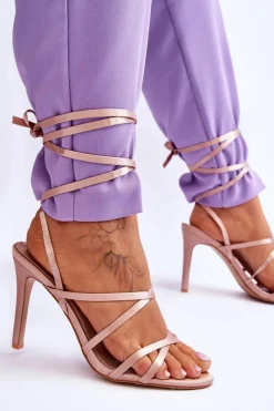 Best Boto Damskie Wiązane Sandałki Na Szpilce Beżowe Meya Beżowy