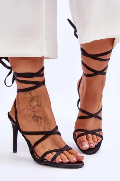 Best Boto Damskie Wiązane Sandałki Na Szpilce Czarne Meya