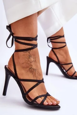 Best Boto Damskie Wiązane Sandałki Na Szpilce Czarne Meya