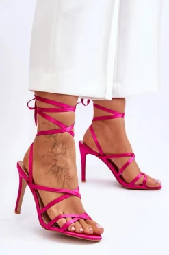 Sale Boto Damskie Wiązane Sandałki Na Szpilce Fuksja Meya