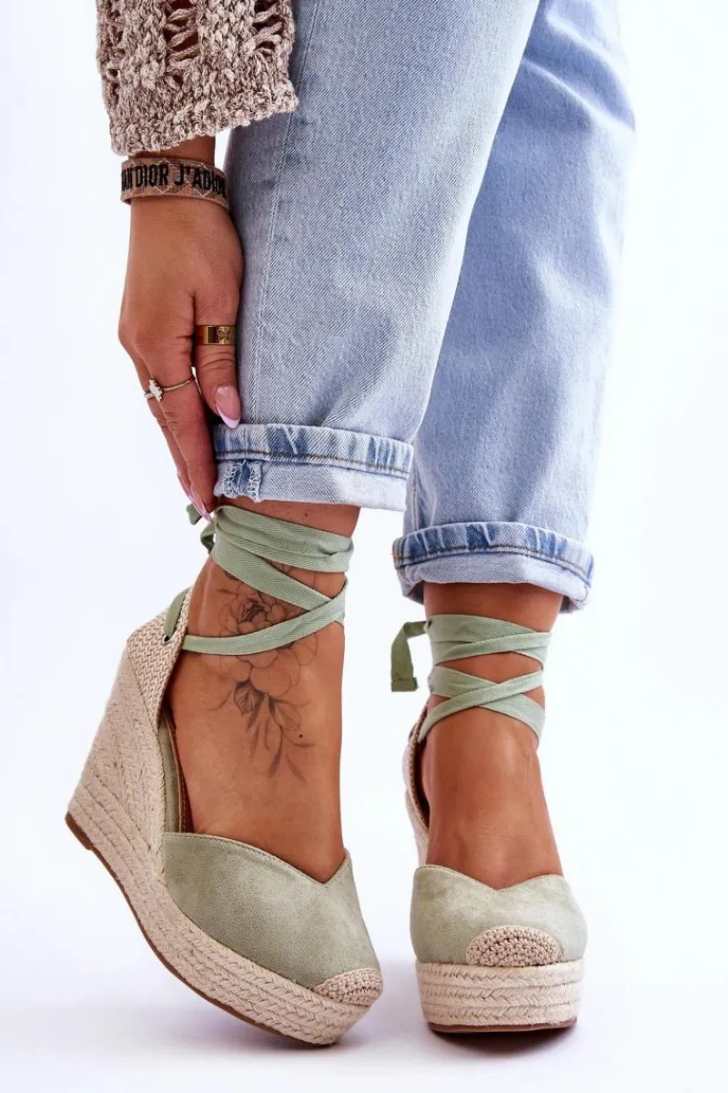 New Boto Damskie Wiązane Sandały Na Koturnie Zielone Bethany