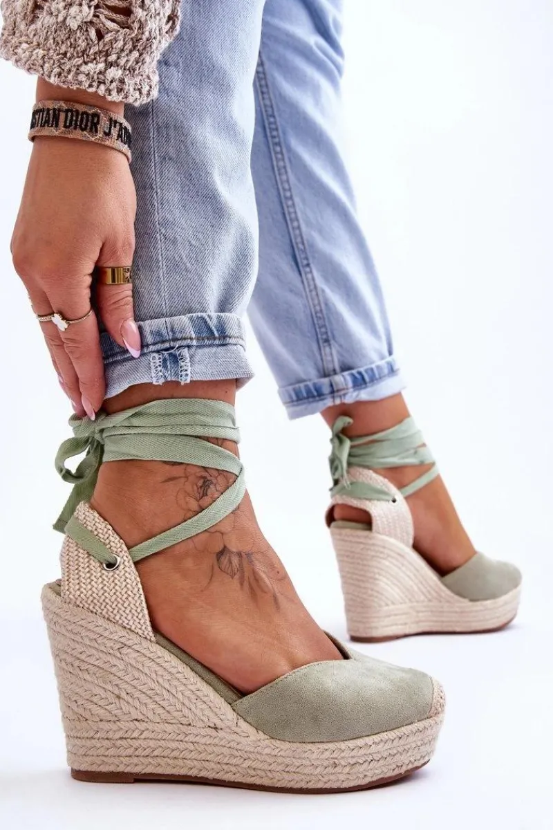 New Boto Damskie Wiązane Sandały Na Koturnie Zielone Bethany