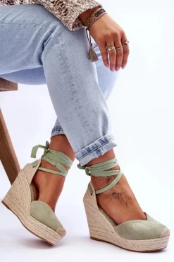 New Boto Damskie Wiązane Sandały Na Koturnie Zielone Bethany