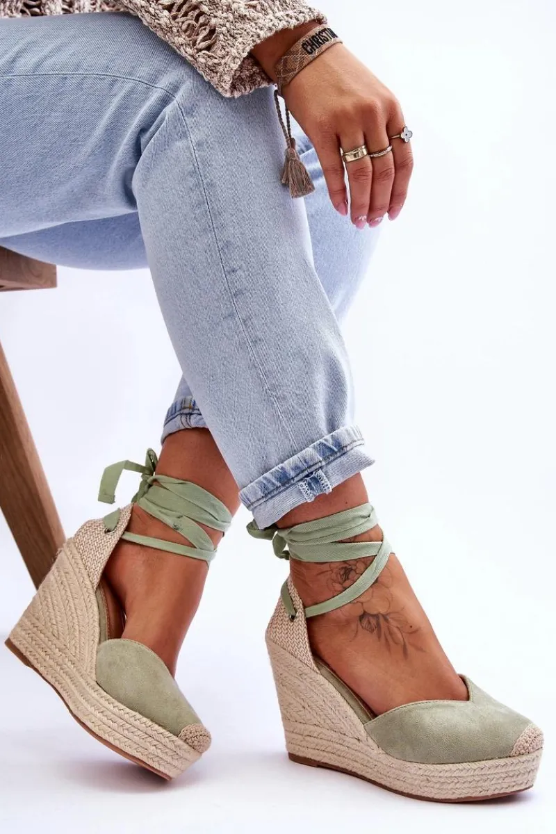 New Boto Damskie Wiązane Sandały Na Koturnie Zielone Bethany