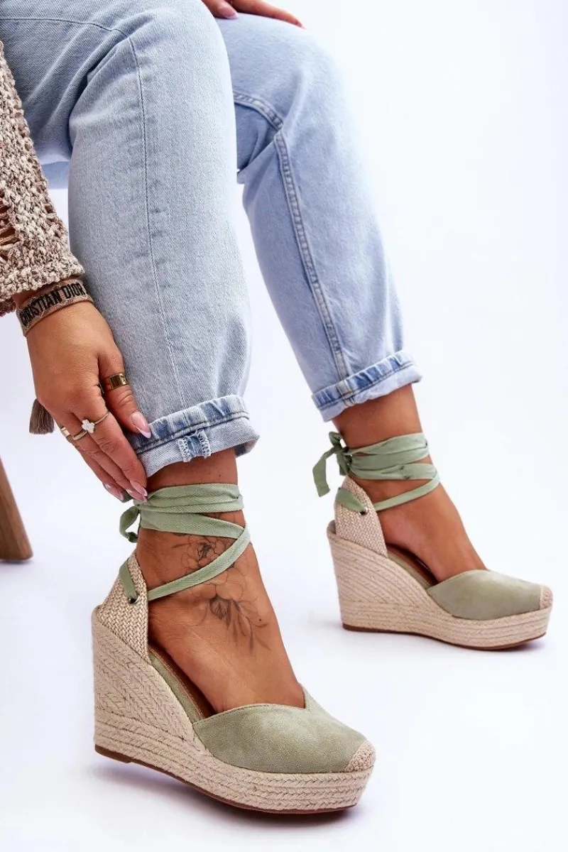 New Boto Damskie Wiązane Sandały Na Koturnie Zielone Bethany