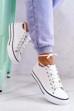 Trampki Damskie Niskie>Damskie buty S.Barski Damskie Wiązane Tenisówki Białe Menifee