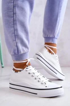 Trampki Damskie Niskie>Damskie buty S.Barski Damskie Wiązane Tenisówki Białe Menifee