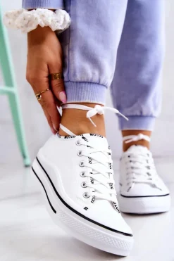 Trampki Damskie Niskie></noscript>Damskie buty S.Barski Damskie Wiązane Tenisówki Białe Menifee