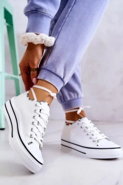 Trampki Damskie Niskie></noscript>Damskie buty S.Barski Damskie Wiązane Tenisówki Białe Menifee