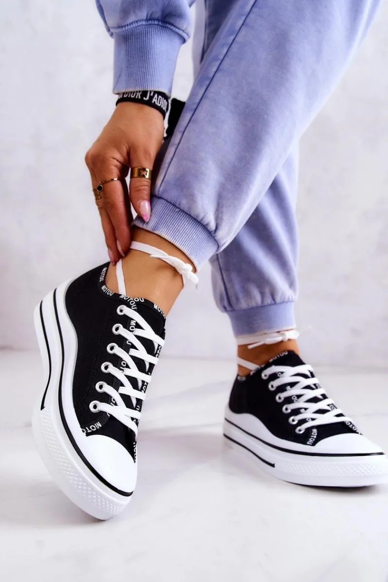 Best Damskie buty S.Barski Damskie Wiązane Tenisówki Czarne Menifee Czarny