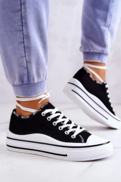 Best Damskie buty S.Barski Damskie Wiązane Tenisówki Czarne Menifee Czarny