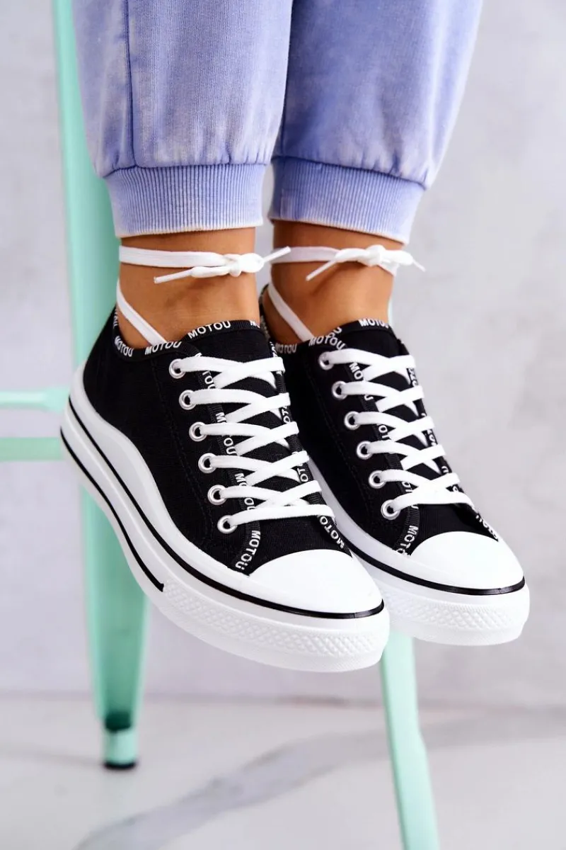 Best Damskie buty S.Barski Damskie Wiązane Tenisówki Czarne Menifee Czarny