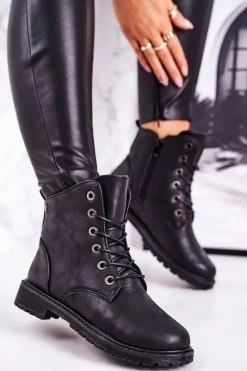 Best Boto Damskie Workery Botki Ocieplane Futerkiem Czarne Mia