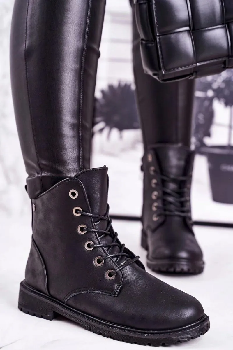 Best Boto Damskie Workery Botki Ocieplane Futerkiem Czarne Mia