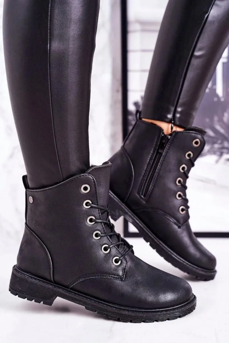 Best Boto Damskie Workery Botki Ocieplane Futerkiem Czarne Mia