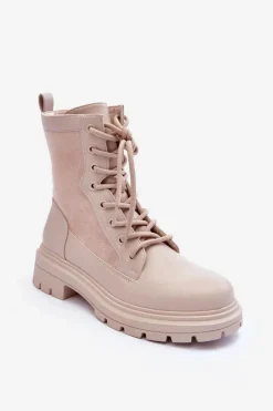 Botki Sznurowane|Brązowe I Beżowe Botki>Boto Damskie Workery Botki Skórzane Jasnobeżowe Faustina