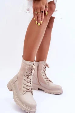 Botki Sznurowane|Brązowe I Beżowe Botki><noscript><img width=