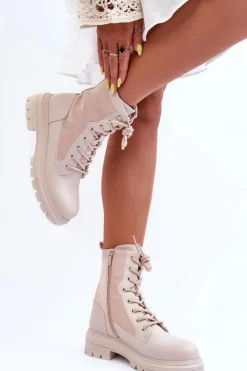 Botki Sznurowane|Brązowe I Beżowe Botki><noscript><img width=