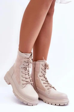 Botki Sznurowane|Brązowe I Beżowe Botki><noscript><img width=