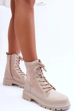 Botki Sznurowane|Brązowe I Beżowe Botki><noscript><img width=