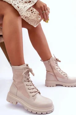 Botki Sznurowane|Brązowe I Beżowe Botki><noscript><img width=