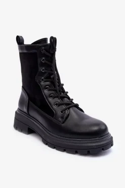 Botki Sznurowane|Czarne Botki>Boto Damskie Workery Botki Skórzane Czarne Faustina