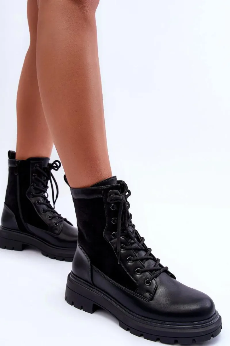 Botki Sznurowane|Czarne Botki>Boto Damskie Workery Botki Skórzane Czarne Faustina