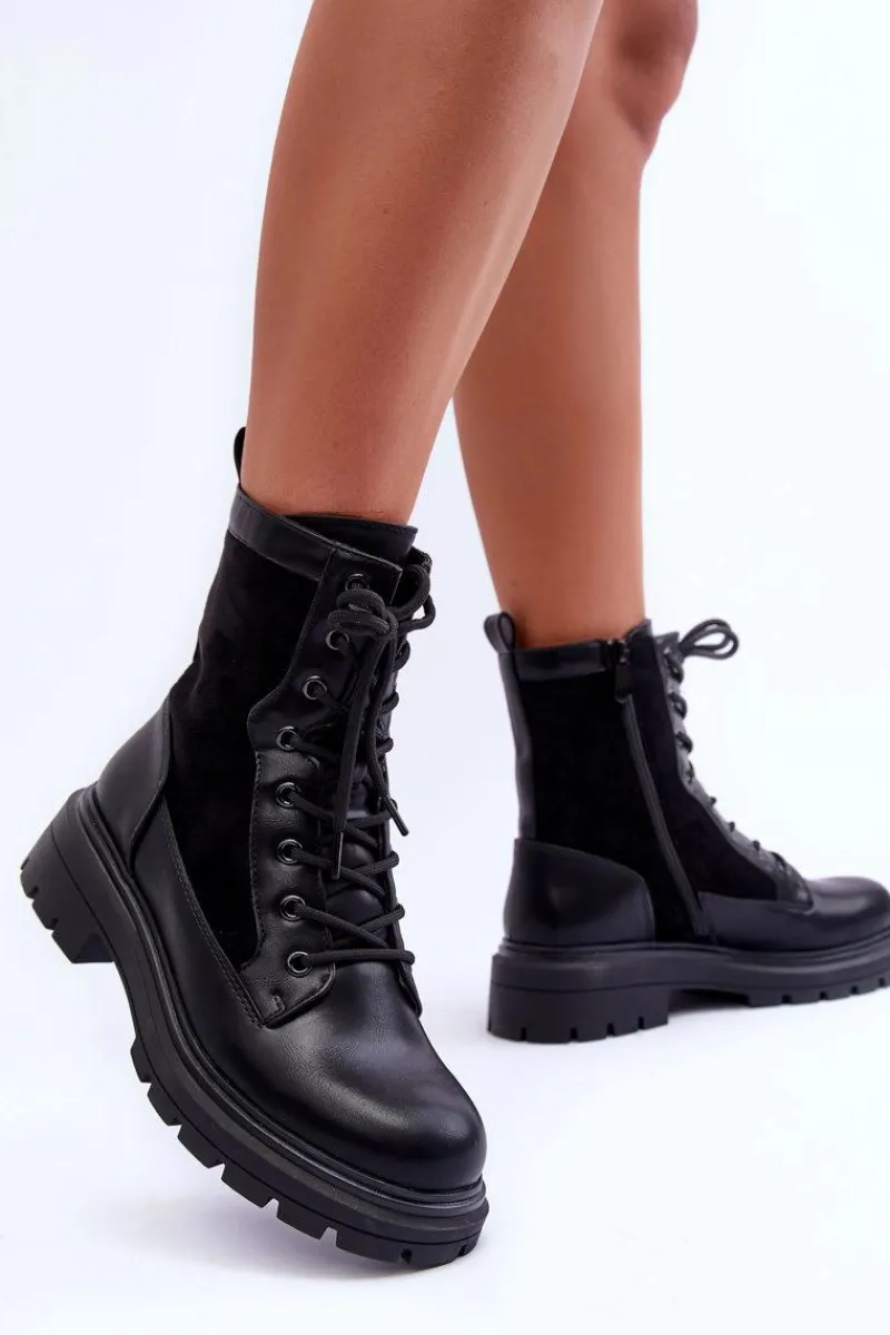 Botki Sznurowane|Czarne Botki>Boto Damskie Workery Botki Skórzane Czarne Faustina