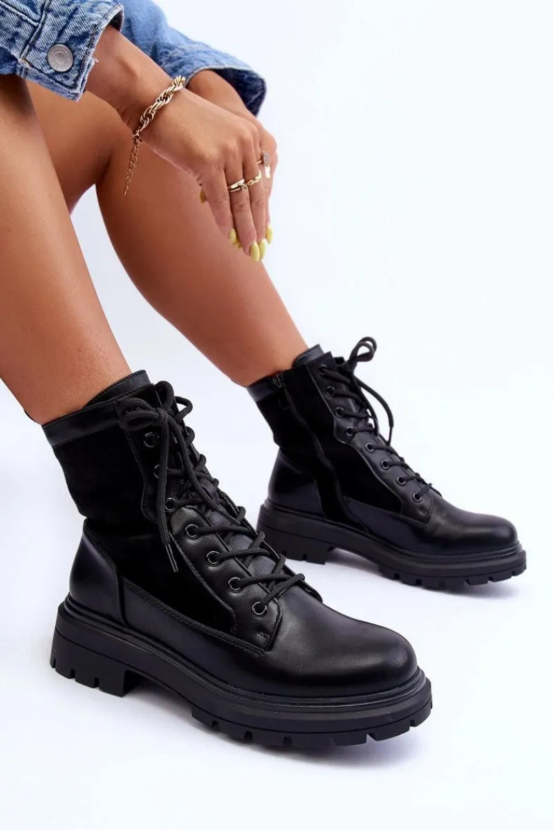 Botki Sznurowane|Czarne Botki>Boto Damskie Workery Botki Skórzane Czarne Faustina