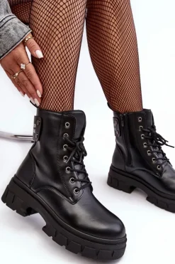 Botki Sznurowane|Czarne Botki><noscript><img width=