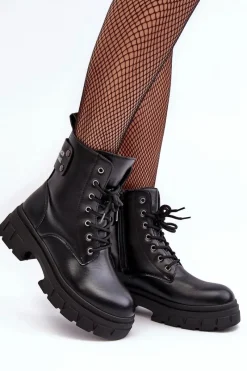 Botki Sznurowane|Czarne Botki><noscript><img width=