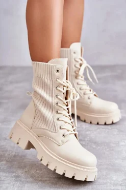 Botki Sznurowane|Brązowe I Beżowe Botki>Boto Damskie Workery Botki Ze Skarpetą Beżowe Abigail