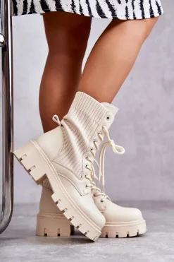 Botki Sznurowane|Brązowe I Beżowe Botki><noscript><img width=