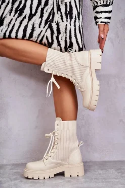 Botki Sznurowane|Brązowe I Beżowe Botki><noscript><img width=