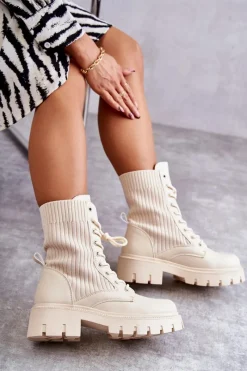 Botki Sznurowane|Brązowe I Beżowe Botki><noscript><img width=