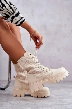 Botki Sznurowane|Brązowe I Beżowe Botki><noscript><img width=