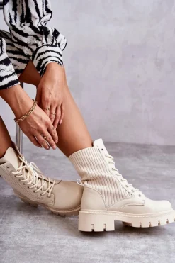 Botki Sznurowane|Brązowe I Beżowe Botki><noscript><img width=